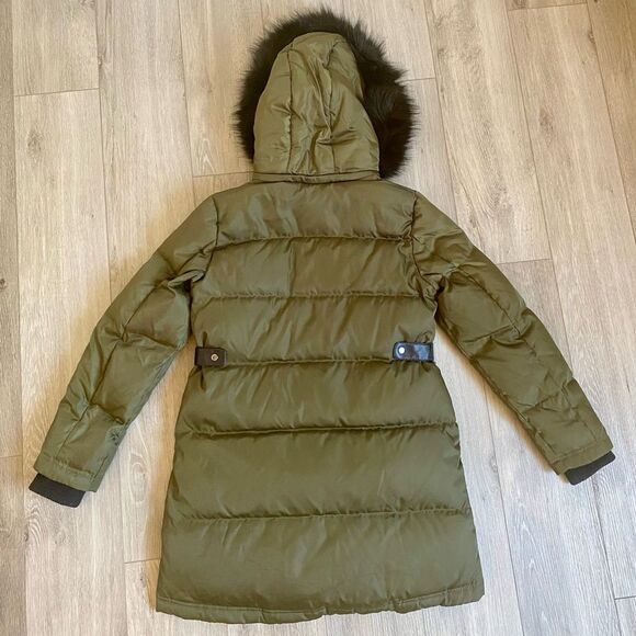 Vince Camuto Olive Green Down Puffer Coat with Faux Fur Trim Removable Hood - Picture 2 of 15